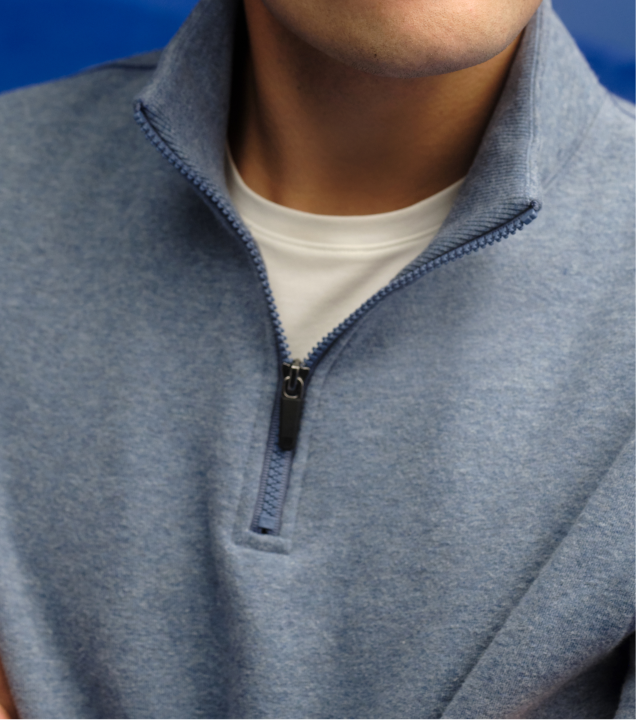 close up of the zipper and collar on the ACE Half Zip