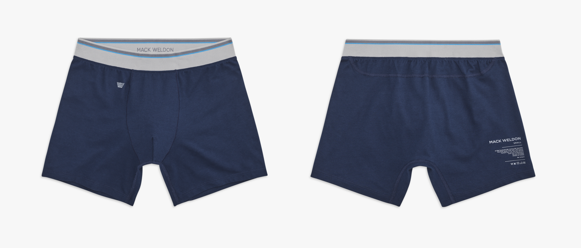 Image of a front and back laydown of navy blue CloudFX boxer briefs