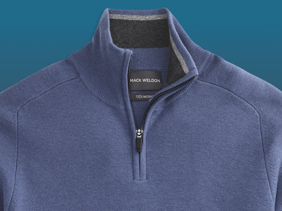 Blue pullover with a zipper on a white background
