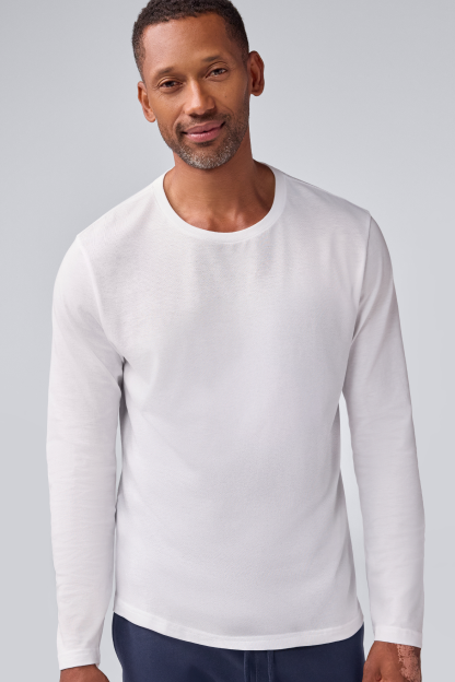 Man wearing Pima Long Sleeve T-Shirt in Bright White