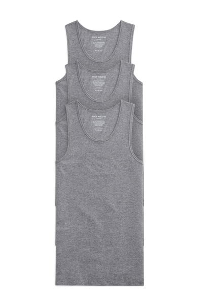 Front view of 3-Pack 18-Hour Rib Tank in Medium Grey Heather