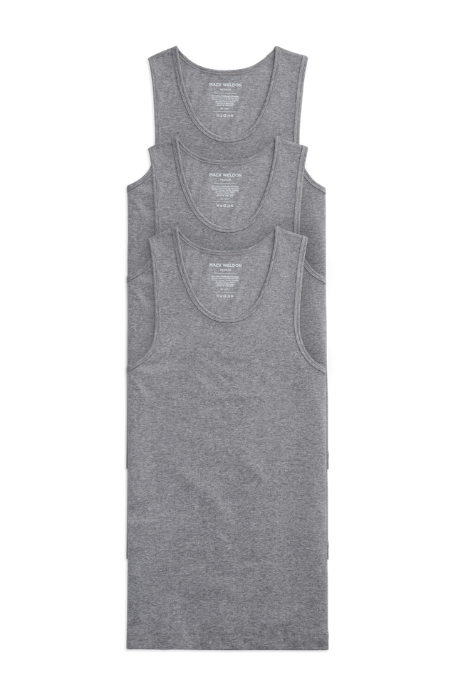 Front view of 3-Pack 18-Hour Rib Tank in Medium Grey Heather
