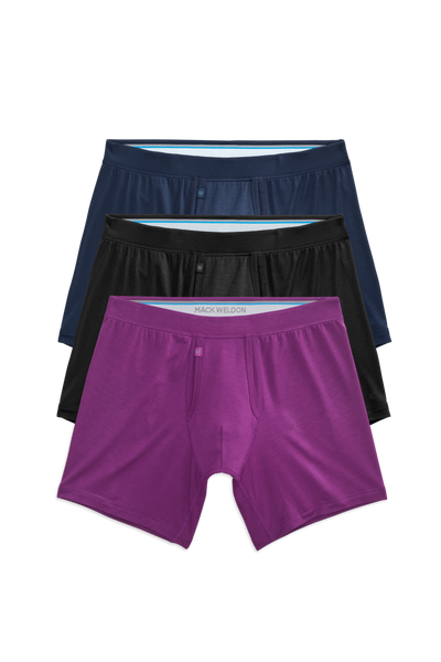 Front view of 3 pack Silver HD Boxer Brief in Purple Rain