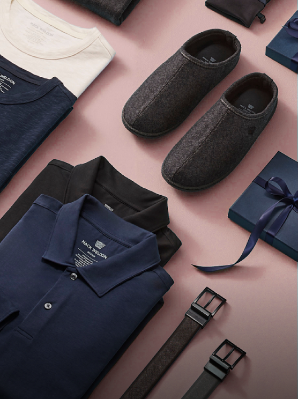 Laydowns of Mack Weldon Valentine's Collection products