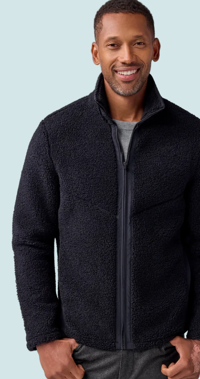 Man wearing WARMKNIT Sherpa Fleece in True Black