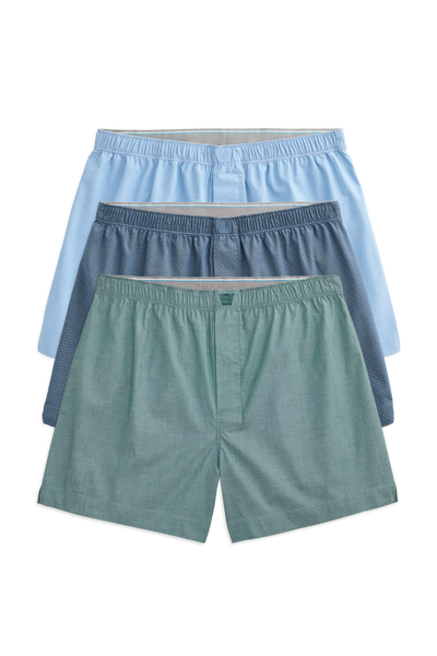 Front view of 3 packs 24/7 woven boxer in Connect the Dots