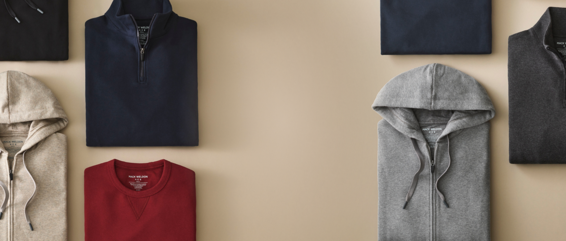 Laydown of sweatshirts promoting a 1 day sale of 30% off sweaters, sweatshirts, and jackets