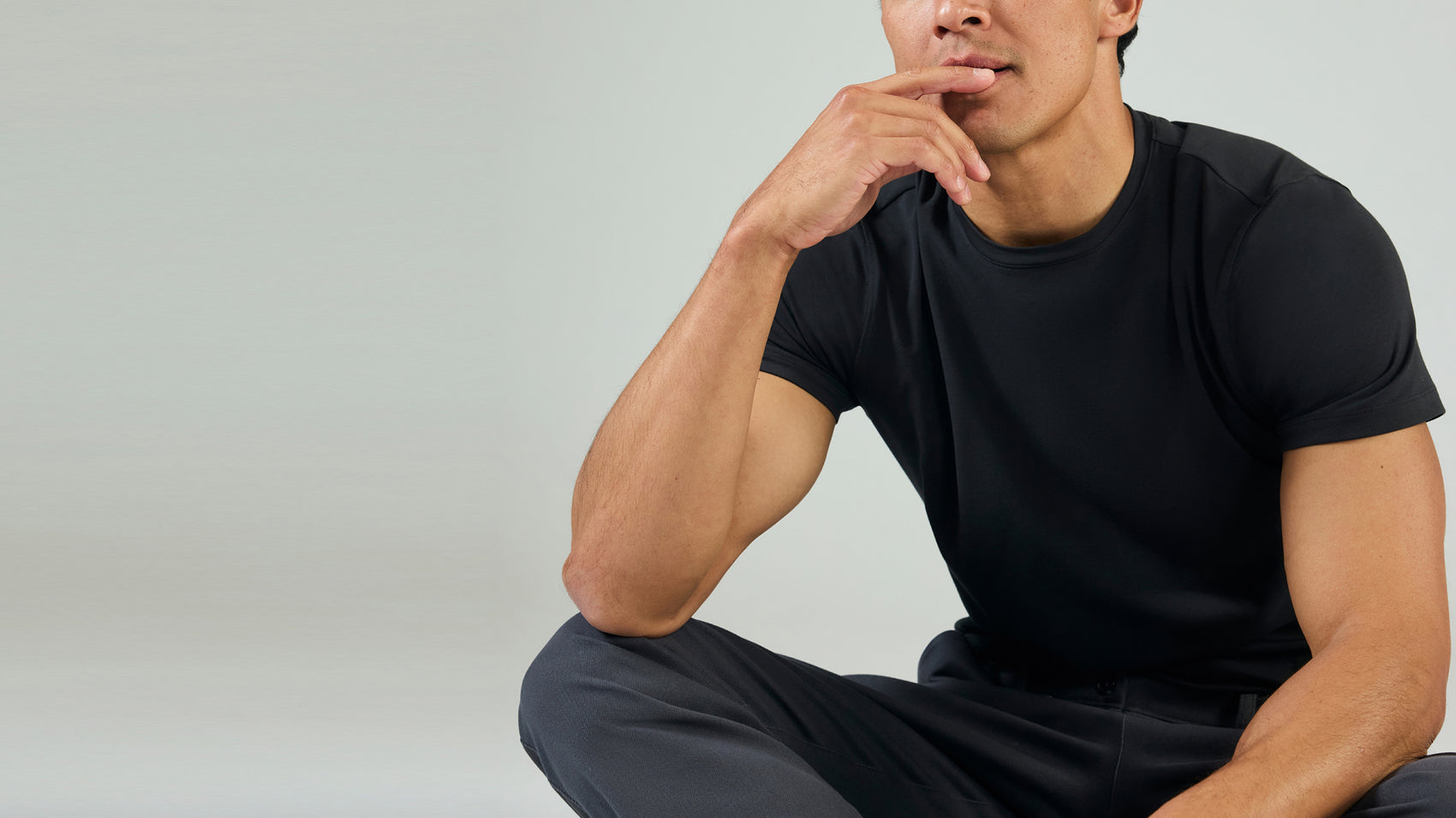 Man wearing Silver Crew Neck T-shirt in True Black