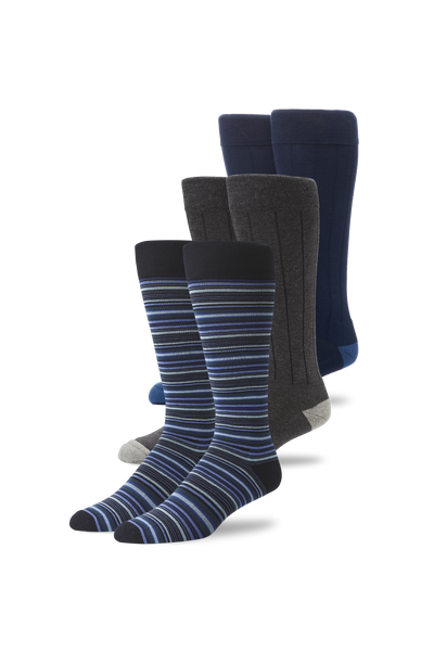 mens grey dress socks Charcoal for Men Socks in Cotton With a touch of sophisticated texture 3-Pack SILVER Extended Crew Dress