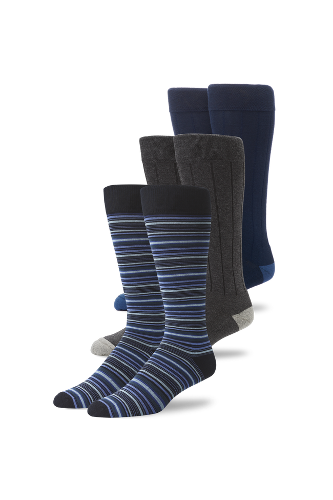 Front view of 3 pack Silver Dress sock in Nightcap