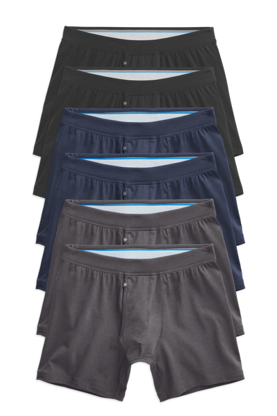 Front view of 6 pack Silver Boxer Brief in Classic Combo