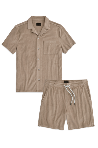 Terry Cloth Button Up + Shorts Set Desert Taupe