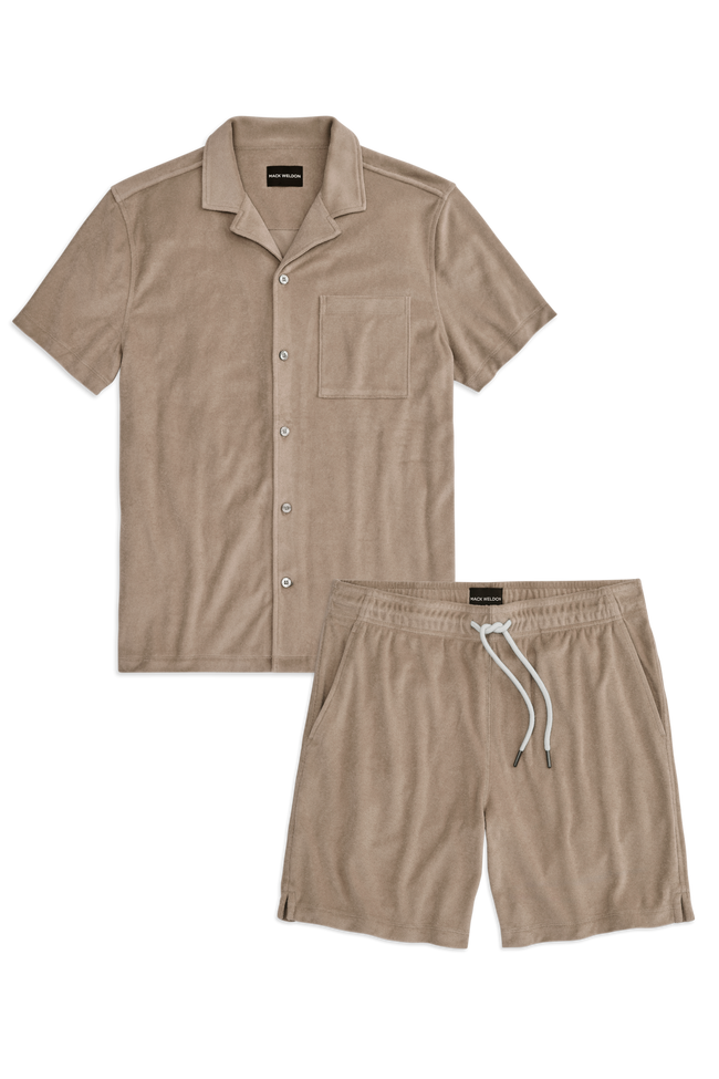 Terry Cloth Button Up + Shorts Set Desert Taupe