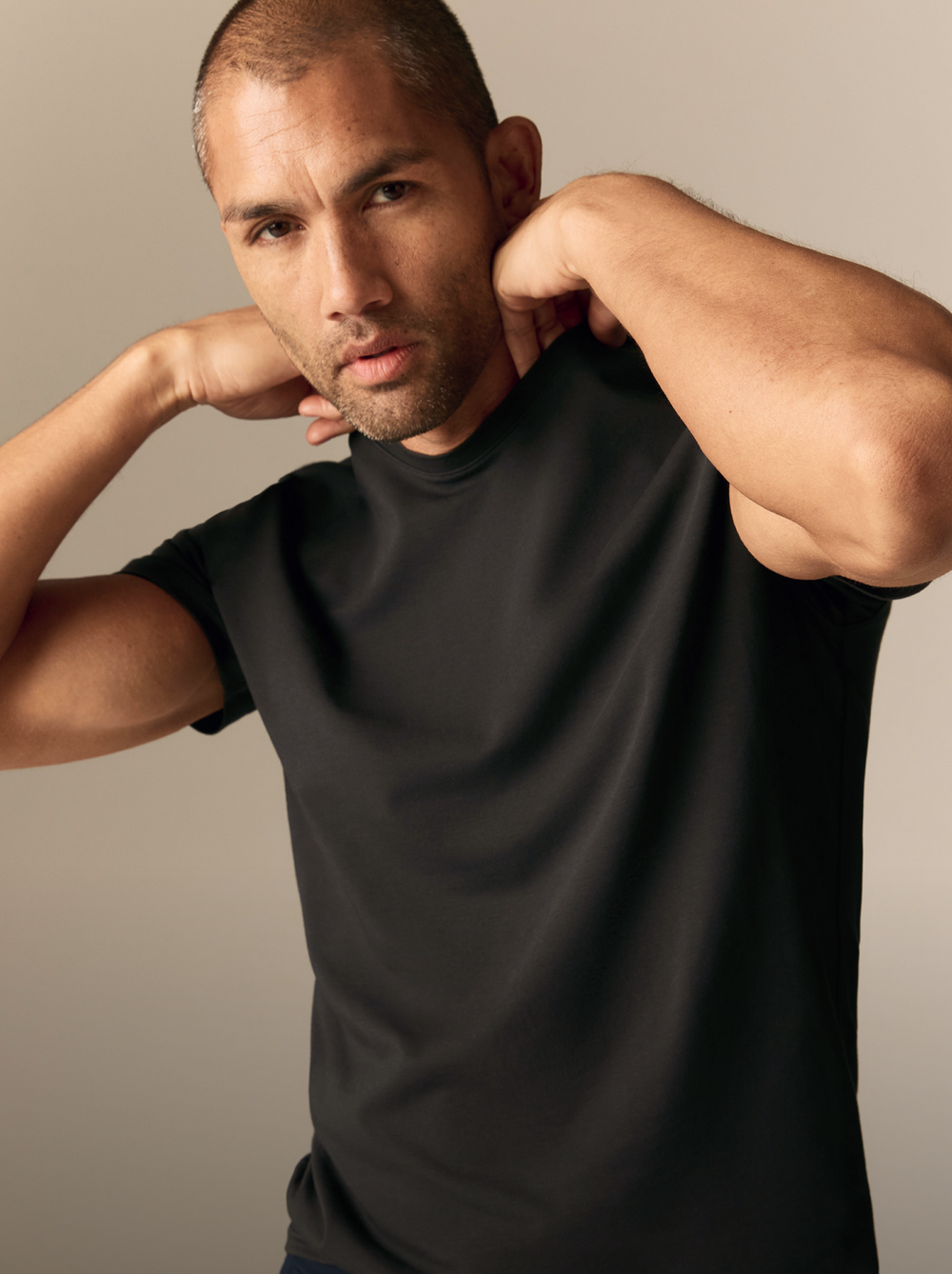 Man wearing SILVER Crew Neck T-Shirt in True Black