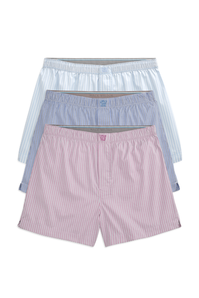 Front view of 3 packs 24/7 Woven Boxer in Winter Stripes