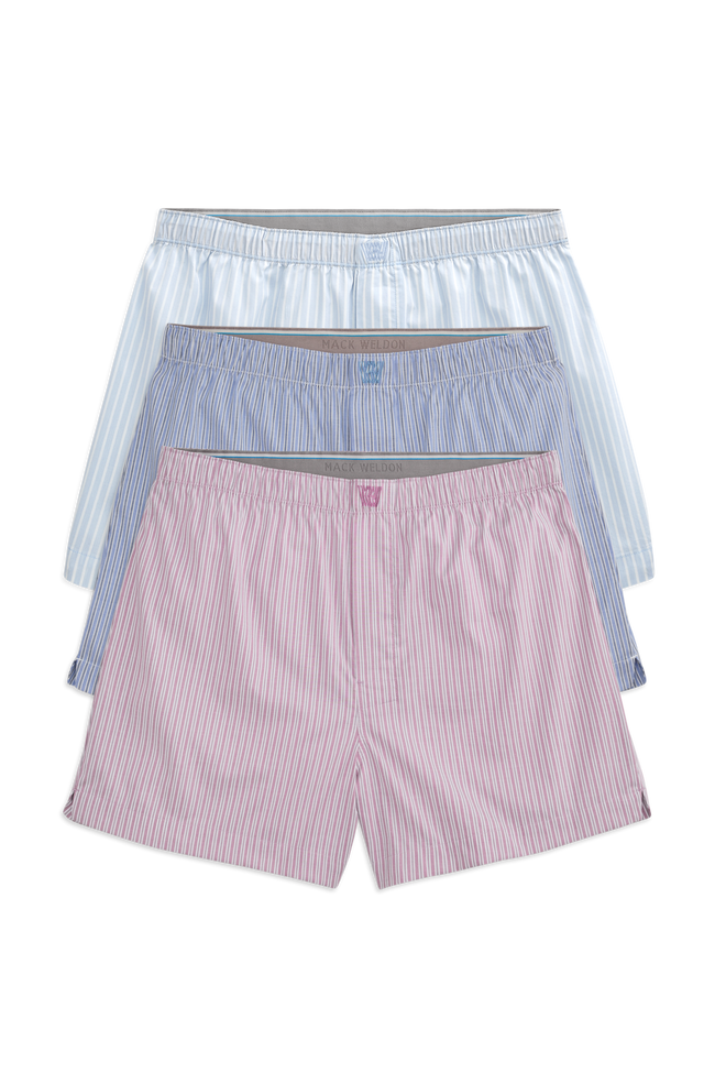 Front view of 3 packs 24/7 Woven Boxer in Winter Stripes