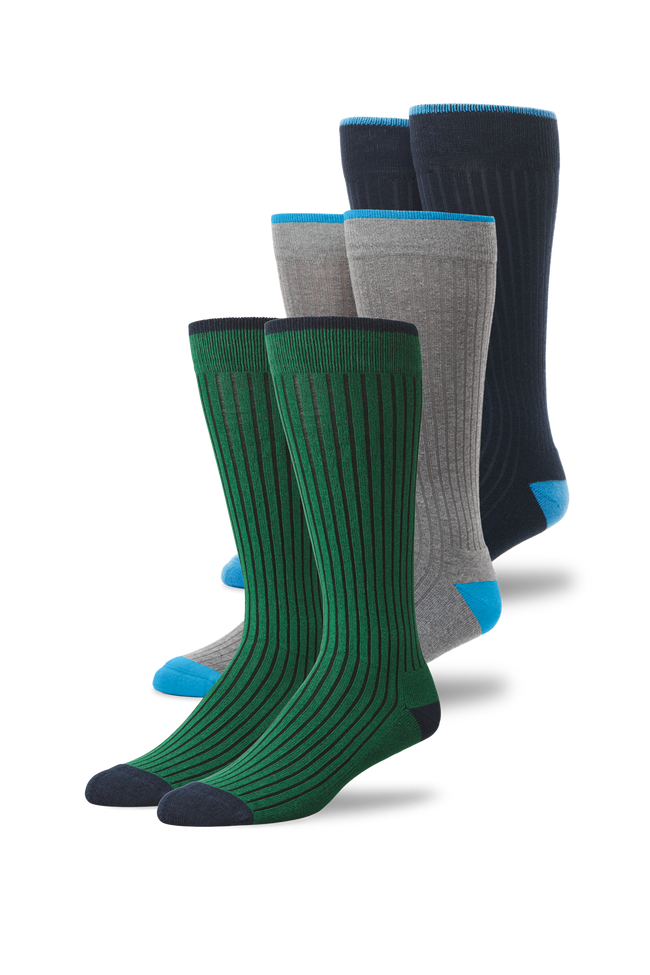 Front view of 3 pack Everyday Extended Crew Sock in Holiday Party