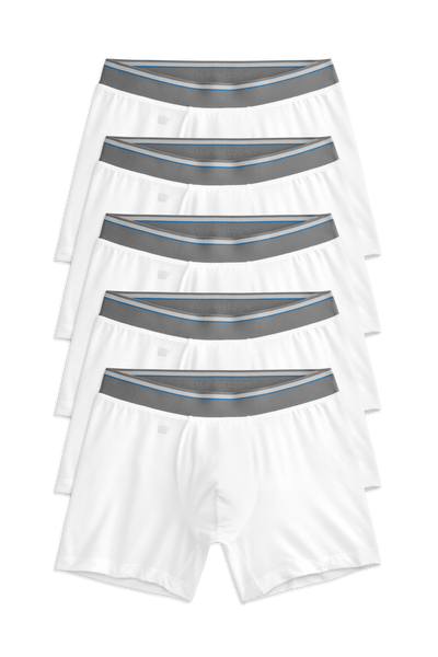 Front view of a 5-Pack AIRKNITx Boxer Brief in Bright White