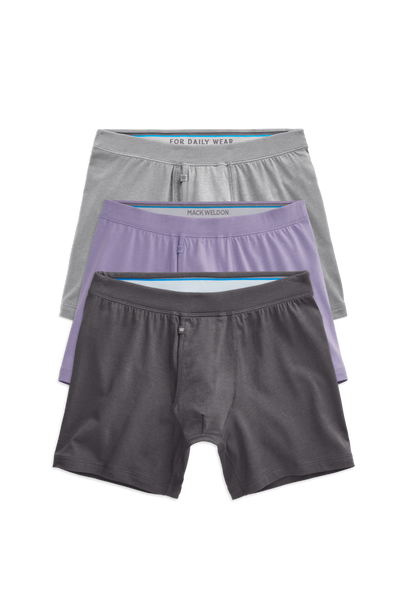 Front view of 3 pack Silver Boxer Brief in Grey Day
