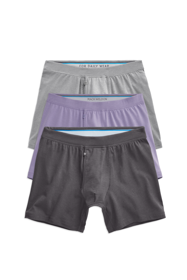 Front view of 3 pack Silver Boxer Brief in Grey Day