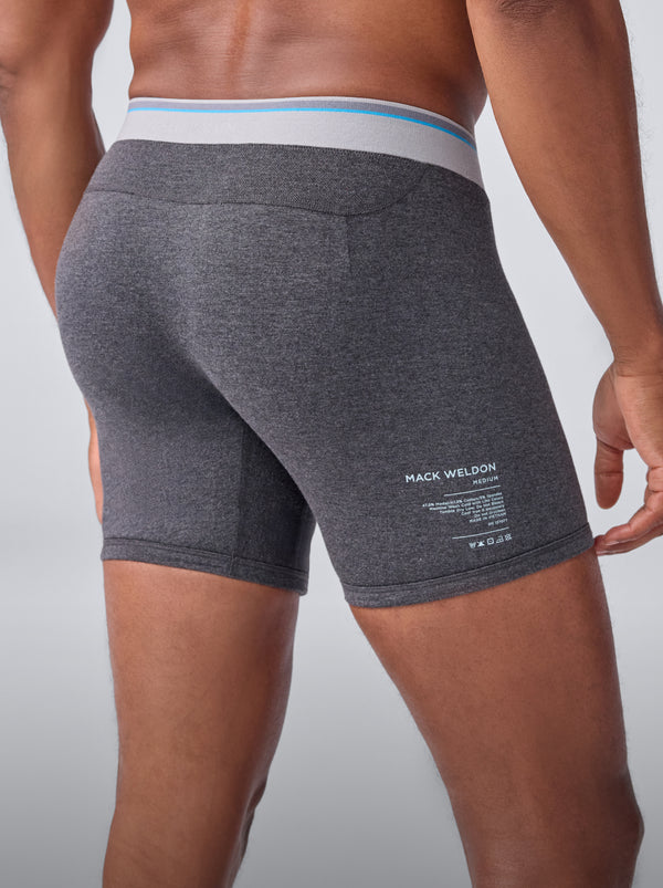 Man wearing 18-Hour Jersey Boxer Brief in Charcoal Heather