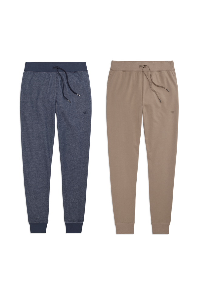 Front view of 2 pack Ace relaxed sweatpant in True Navy - Bird's Eye / Desert Taupe