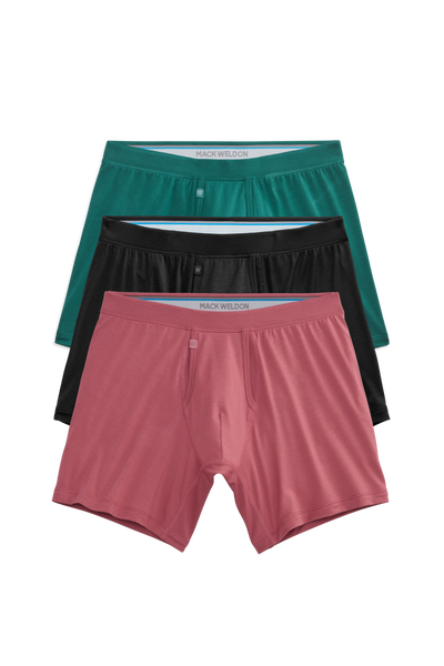 Front view of 3 packs Silver HD Boxer Brief in Forest Floor