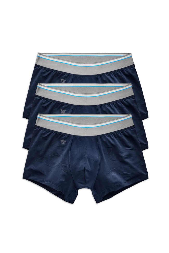 Front view of 3-Pack AIRKNITˣ Trunks in True Navy