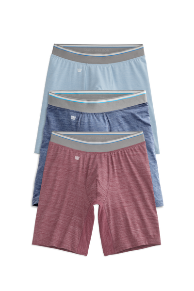 Front view of 3 Pack AIRKNITx 8in Boxer Brief in Fall Heathers