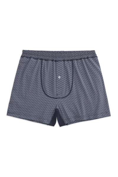 Front view of 18 hour knit boxer in Night Sky - Infinite Circles