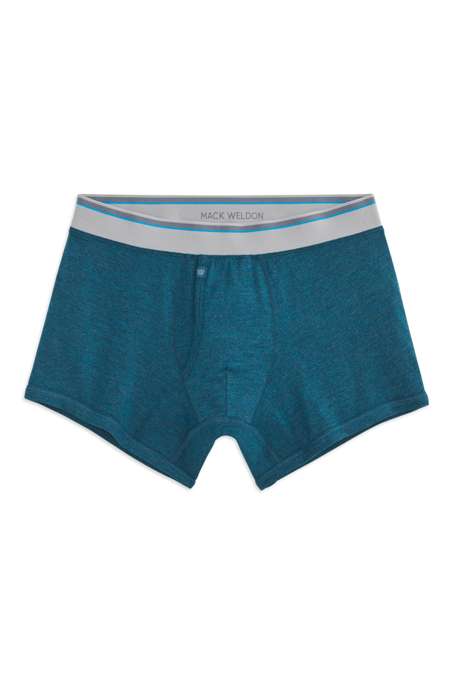 Front view of 18 hour jersey trunk in Deep Sea Heather