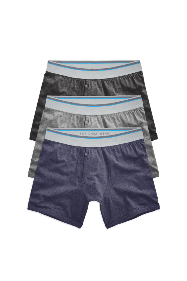 Front view of 3-Pack 18-Hour Jersey Boxer Briefs in The Heathers