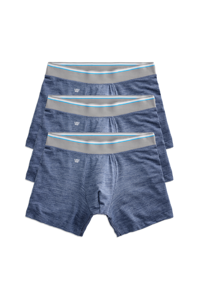 Front view of a 3-Pack AIRKNITx Boxer Brief in Indigo Heather