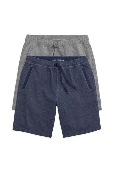 Front view of 2 pack ACE Sweatshort 9" in True Navy - Bird's Eye / Grey Heather