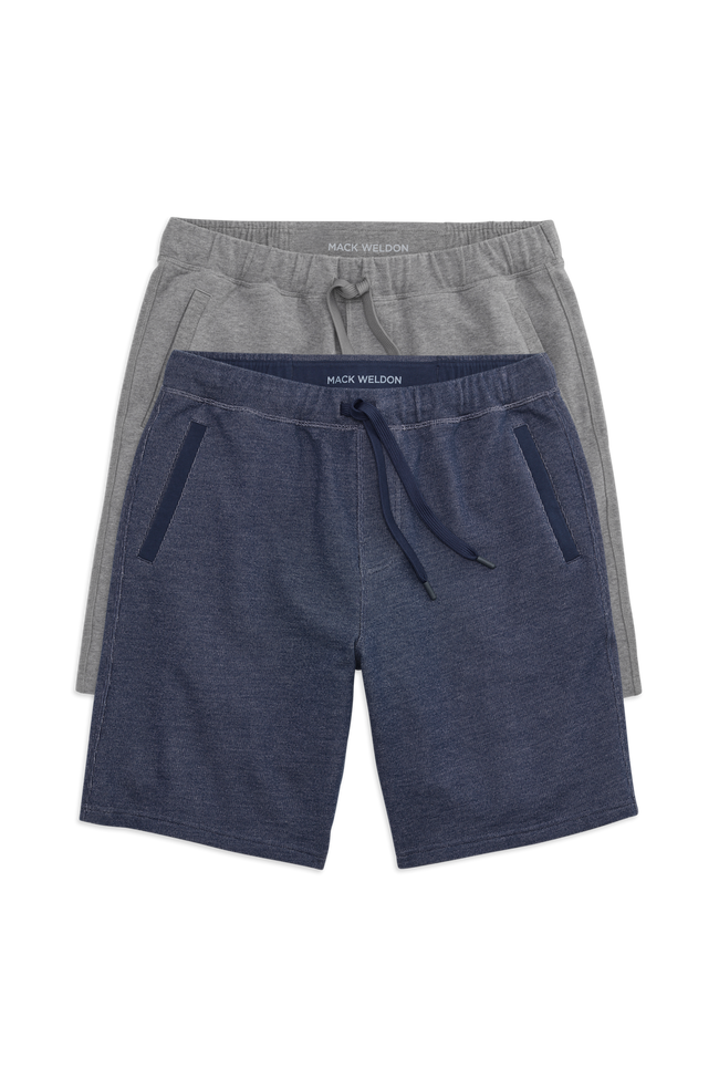Front view of 2 pack ACE Sweatshort 9" in True Navy - Bird's Eye / Grey Heather