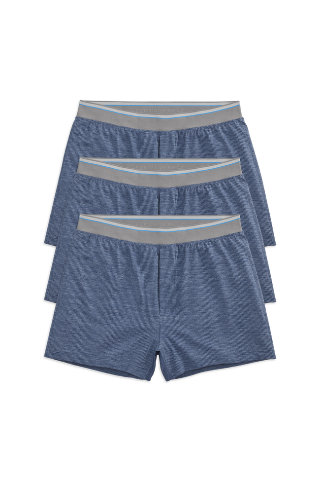 Front view of 3-Pack AIRKNITˣ Knit Boxer in Indigo Heather