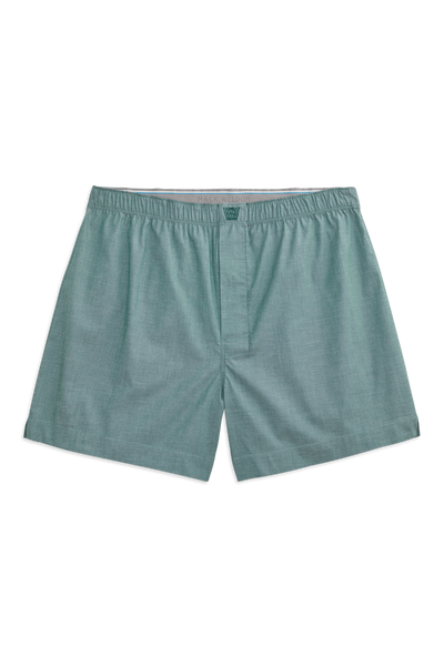 Front view of 24/7 woven boxer in Forest Biome Heather