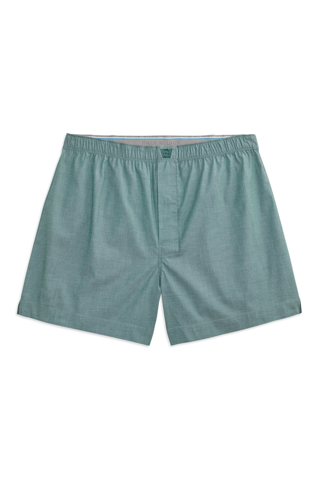 Front view of 24/7 woven boxer in Forest Biome Heather