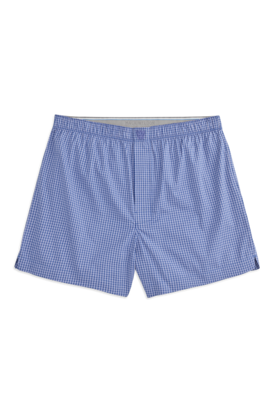 Front view of 24/7 Woven Boxer in Racing Blue Park Gingham