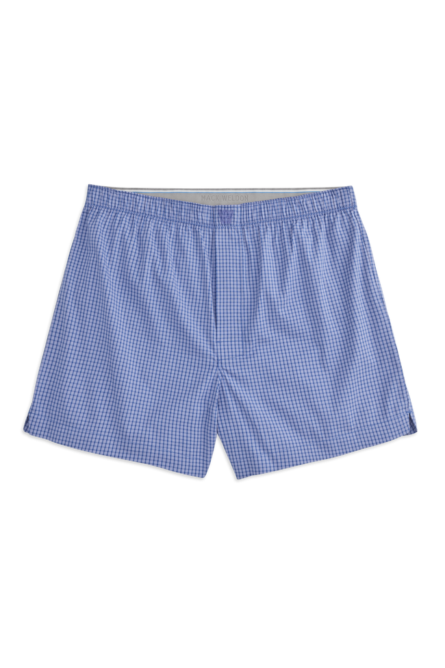 Front view of 24/7 Woven Boxer in Racing Blue Park Gingham