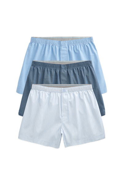 Front view of 3-Pack 24/7 Woven Boxer in Blues Combo