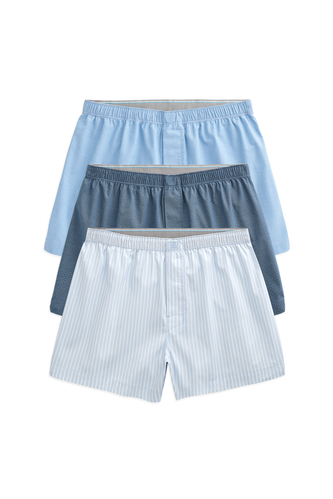 Front view of 3-Pack 24/7 Woven Boxer in Blues Combo