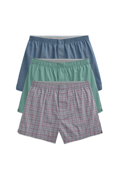 Front view of 3-Pack 24/7 Woven Boxer in Tis the Season