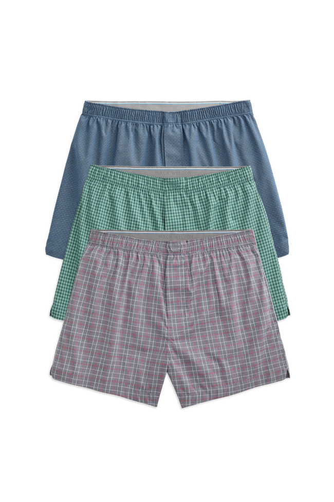 Front view of 3-Pack 24/7 Woven Boxer in Tis the Season
