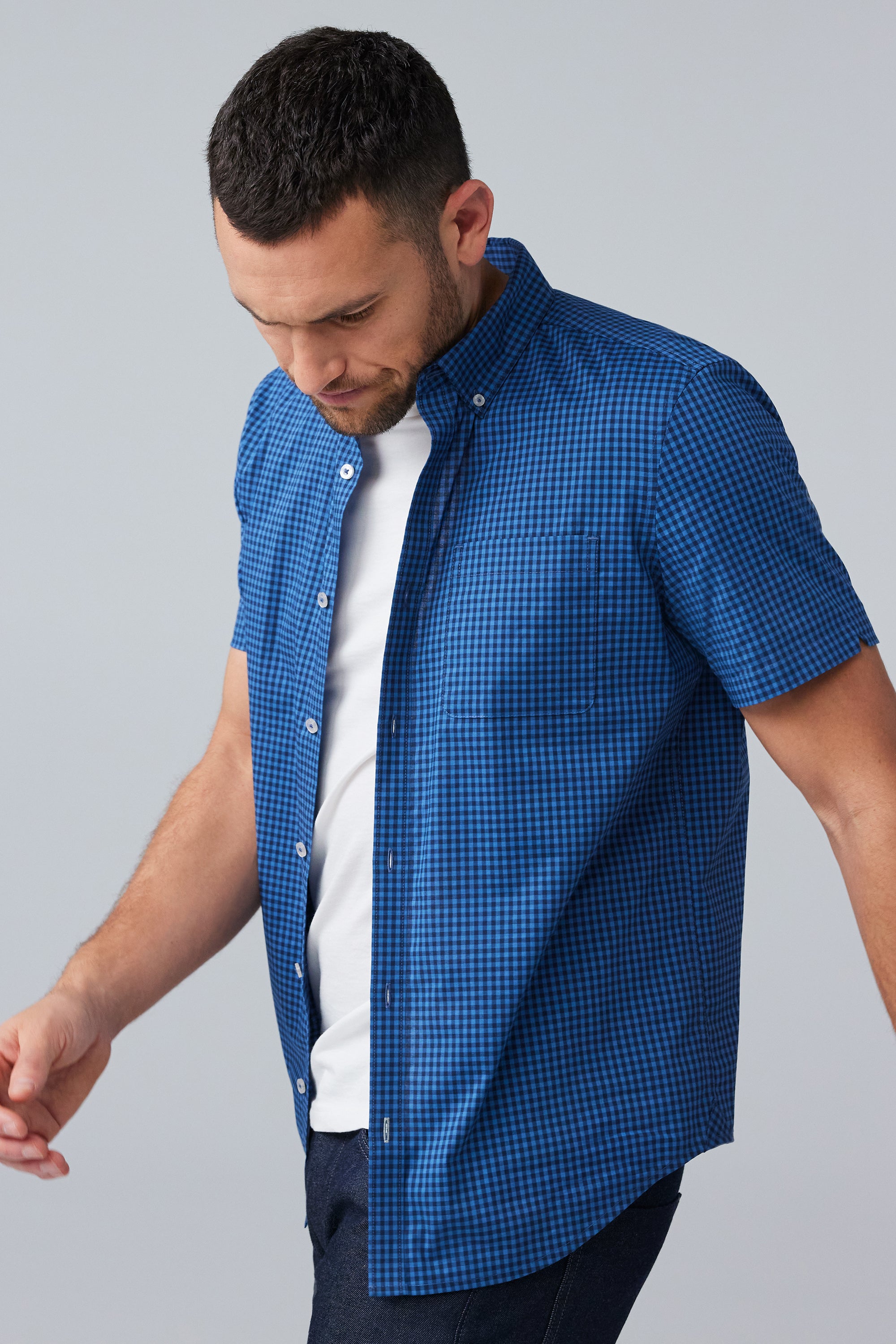 24/7 Poplin Short Sleeve Shirt True Navy Crosshatch