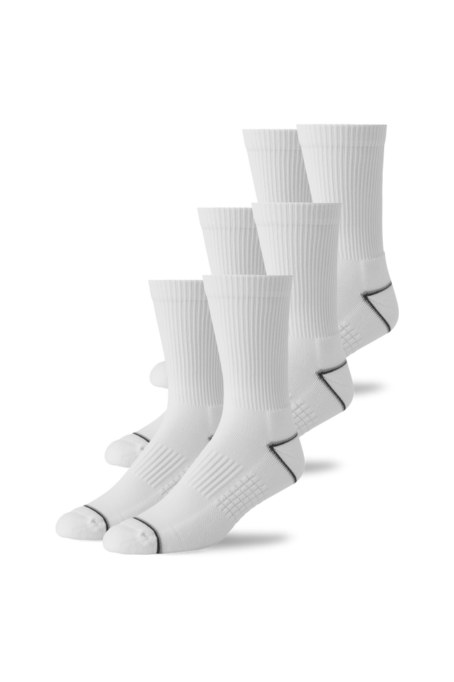 Front view of 3-Pack AIRKNITˣ Crew Socks in Bright White