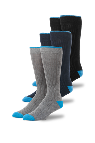Front view of 3-Pack Everyday Extended Crew Socks in Fade to Black