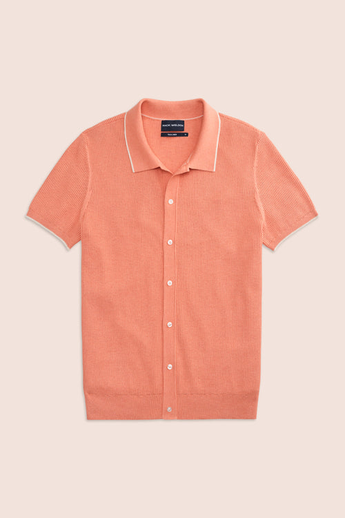 Front laydown of Tech Linen Button Up Sweater Polo