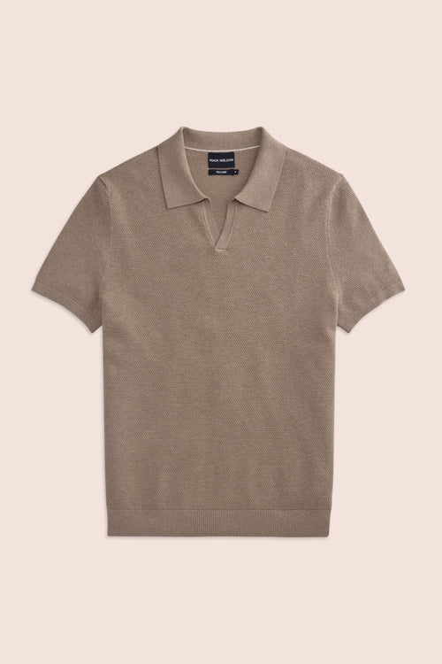 Front laydown of Tech Linen Johnny Collar Polo