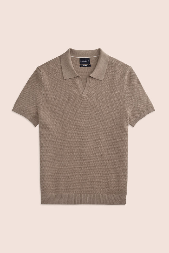 Front laydown of Tech Linen Johnny Collar Polo